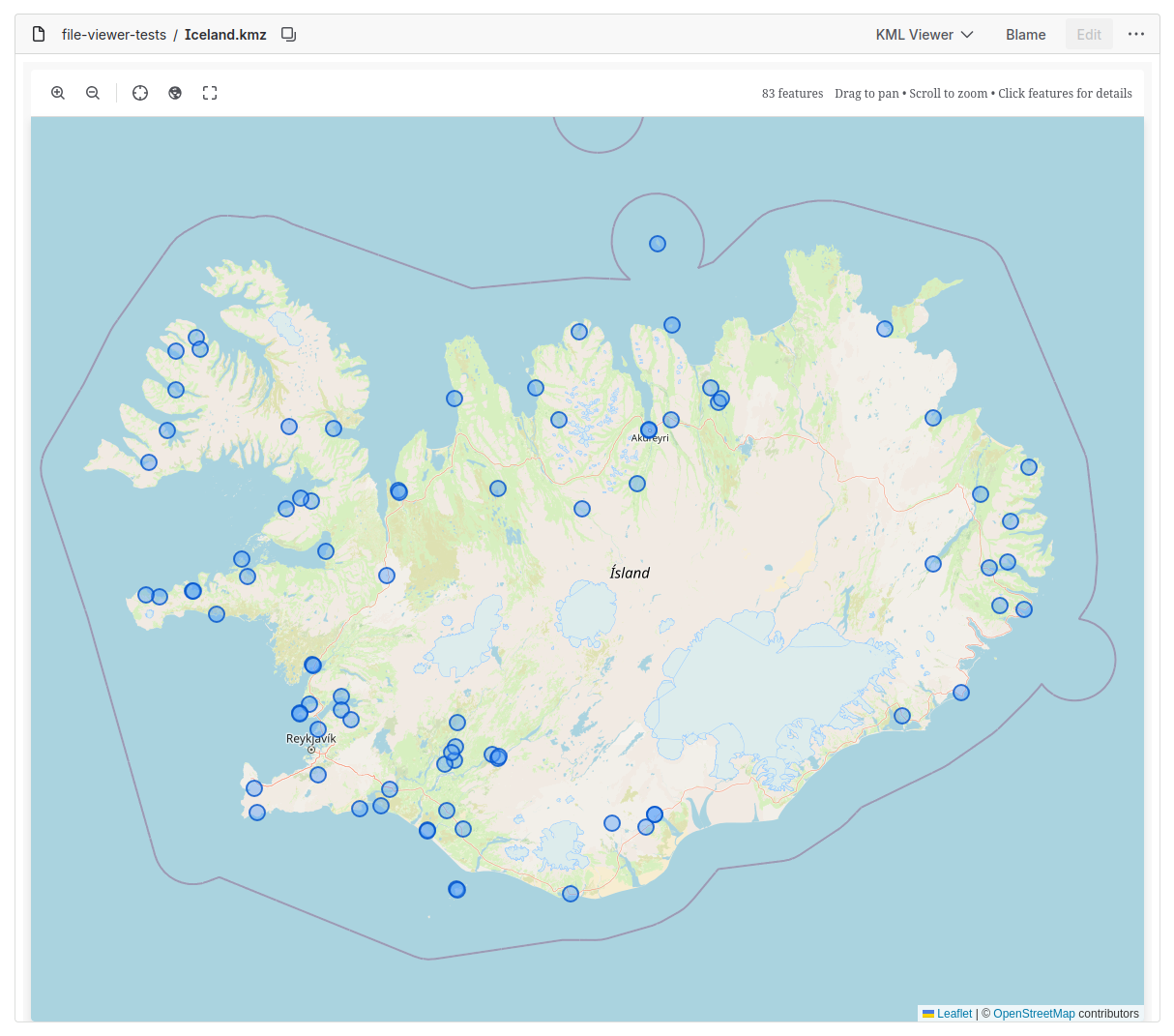 KML/KMZ viewer screenshot