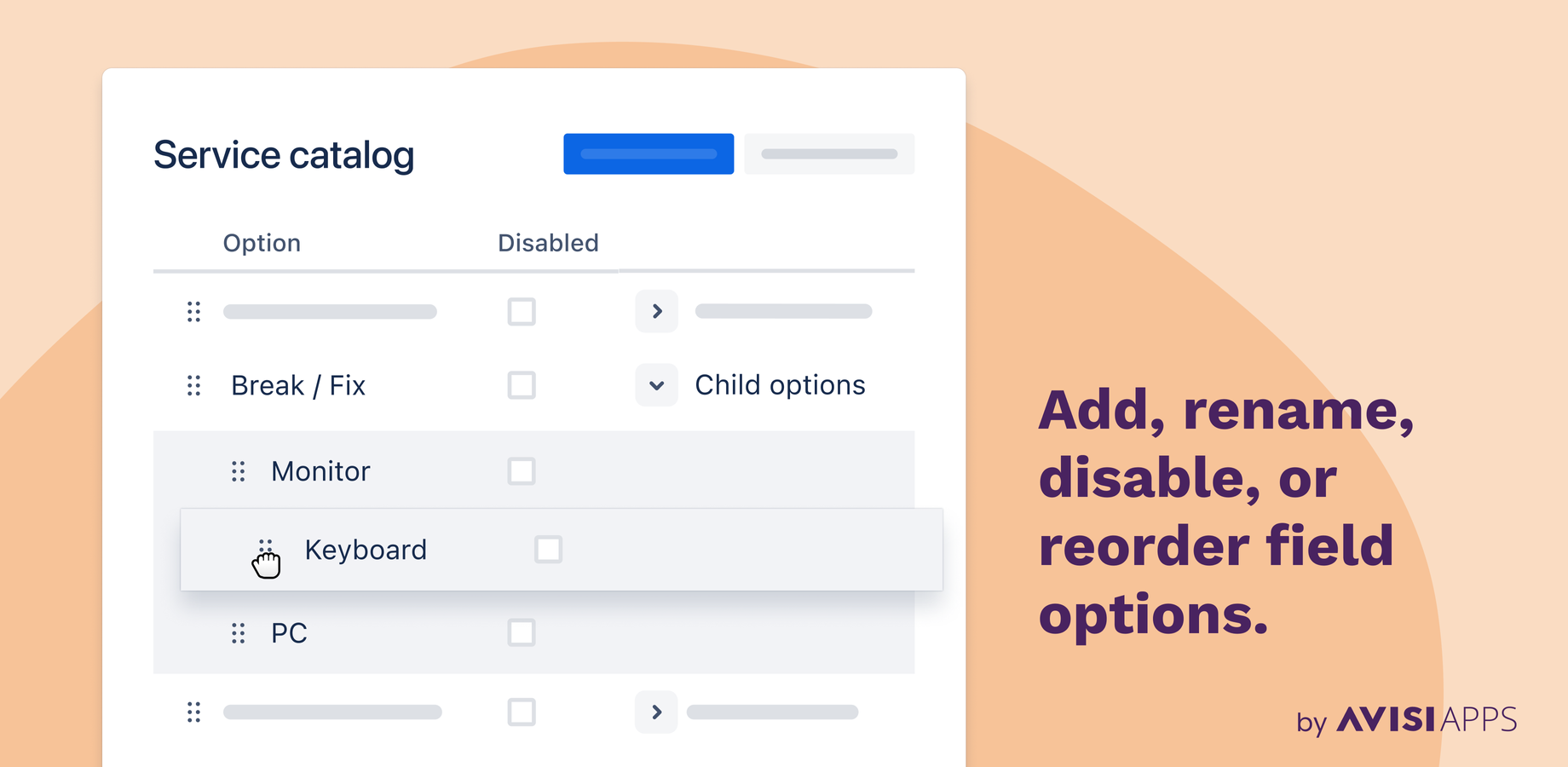 This is the overview screen of the add-on. It shows all the custom fields that are accessible by the current user and show a link to go to the edit values dialog.