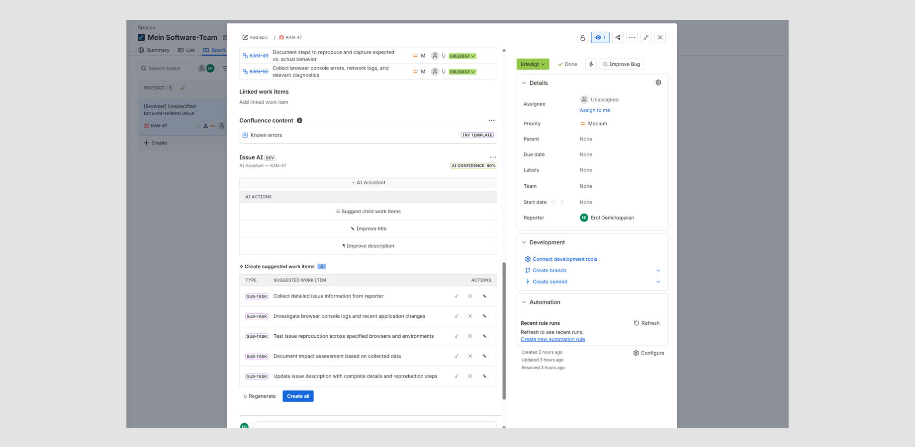 Use the latest AI models to generate structured subtasks directly inside Jira and turn one issue into a clear execution plan