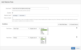 Add a new "Add Watcher Rule" and the conditions the watcher should be added to an issue for.
