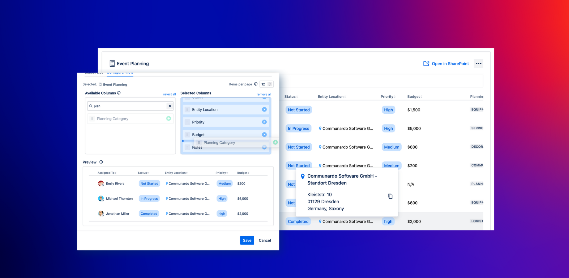 Embed SharePoint lists into your Confluence pages and customize the view by arranging columns with drag-and-drop easily.