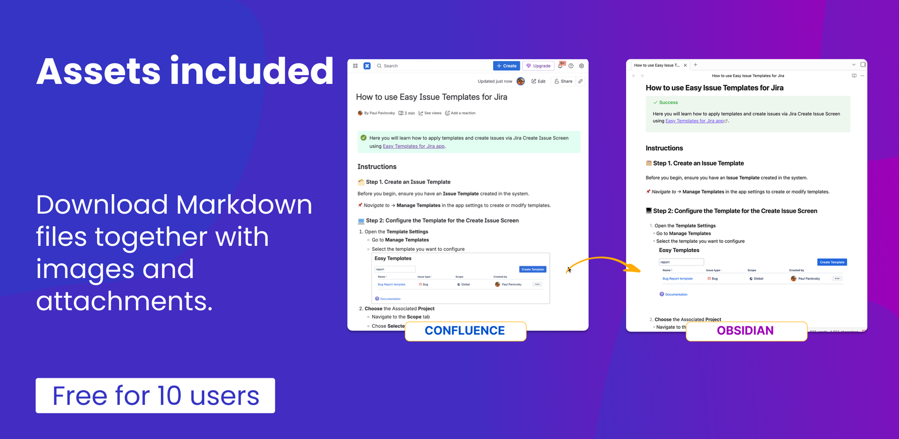 Images and attachments are exported alongside Markdown from Confluence