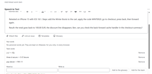 A glossary fixes product names and abbreviations in every dictation.