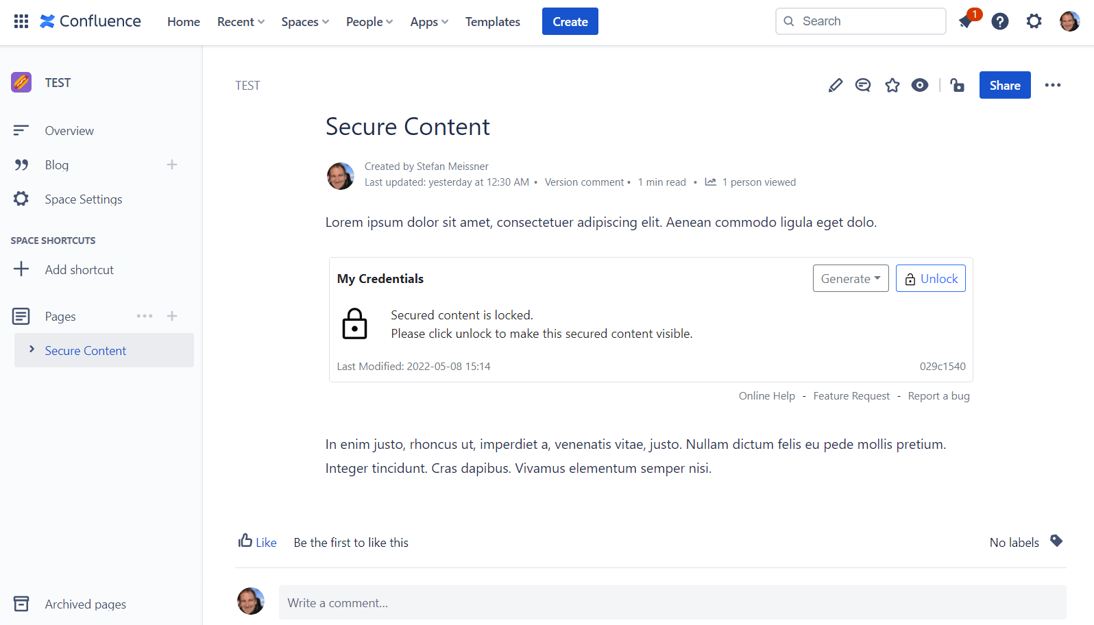 The locked Secure Content Macro