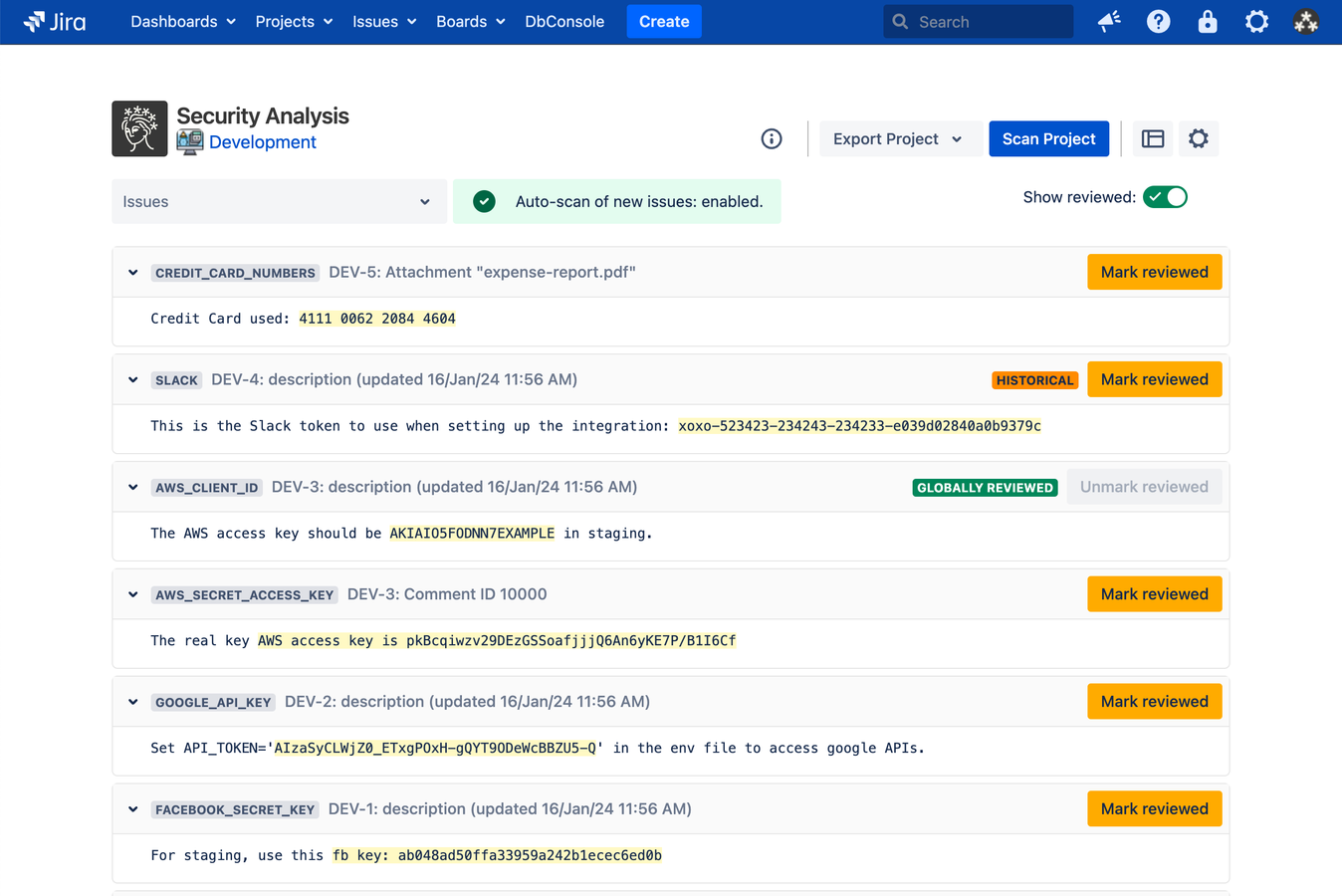 The Security for Jira Security Analysis page.