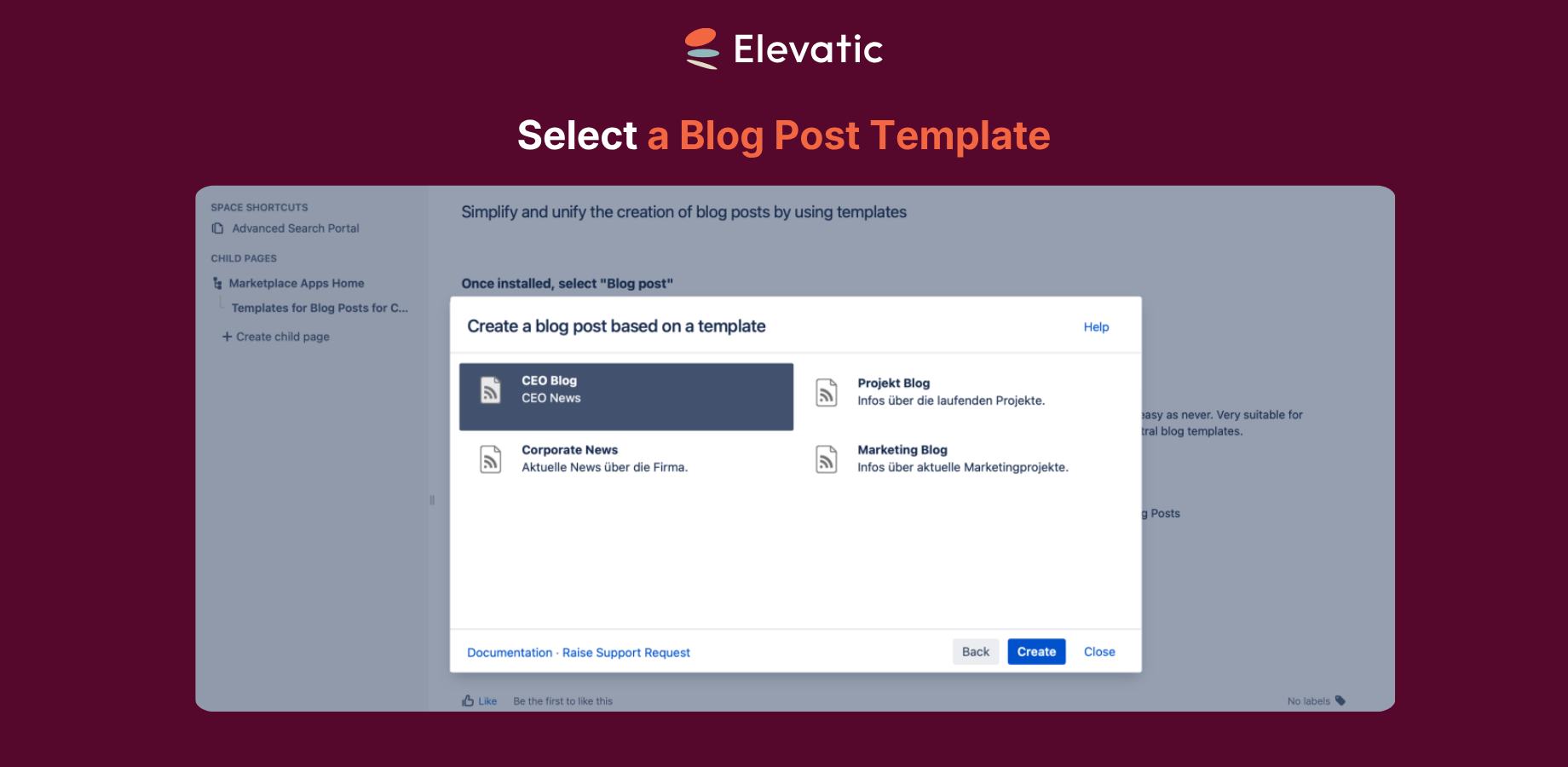 Select one of the templates you already created from the selection box to publish your new blog post.
