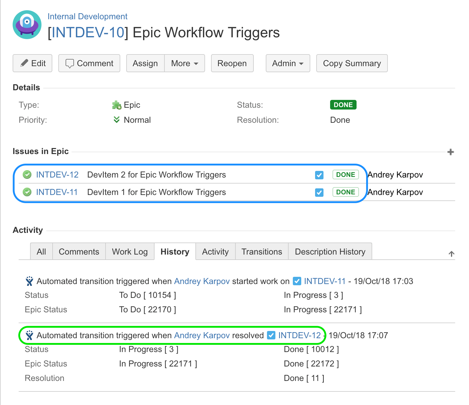 Development completion (resolved) use-case details