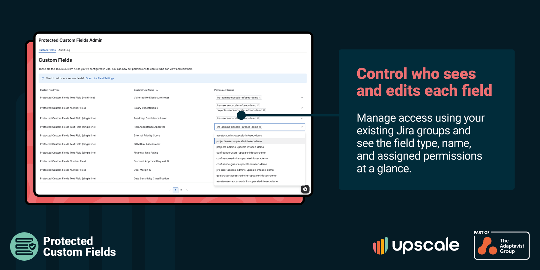 Admins select which Jira user groups can access each secure custom field, so unauthorised users never see the hidden custom field content. Setup takes minutes, based on the Jira groups you already manage.