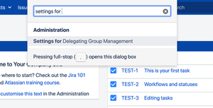 The administrator's menu is also accessible via the administrator search.