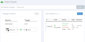 Import package details page displays the import package structure and its run history