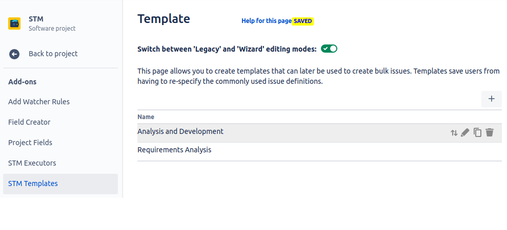 A list of Templates for a Project