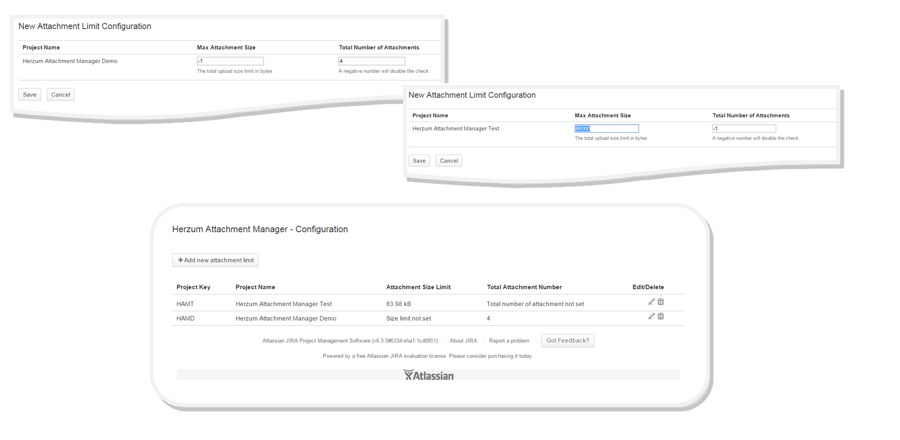 Flexible configurability allowing to set size limit as number limit singly or combined