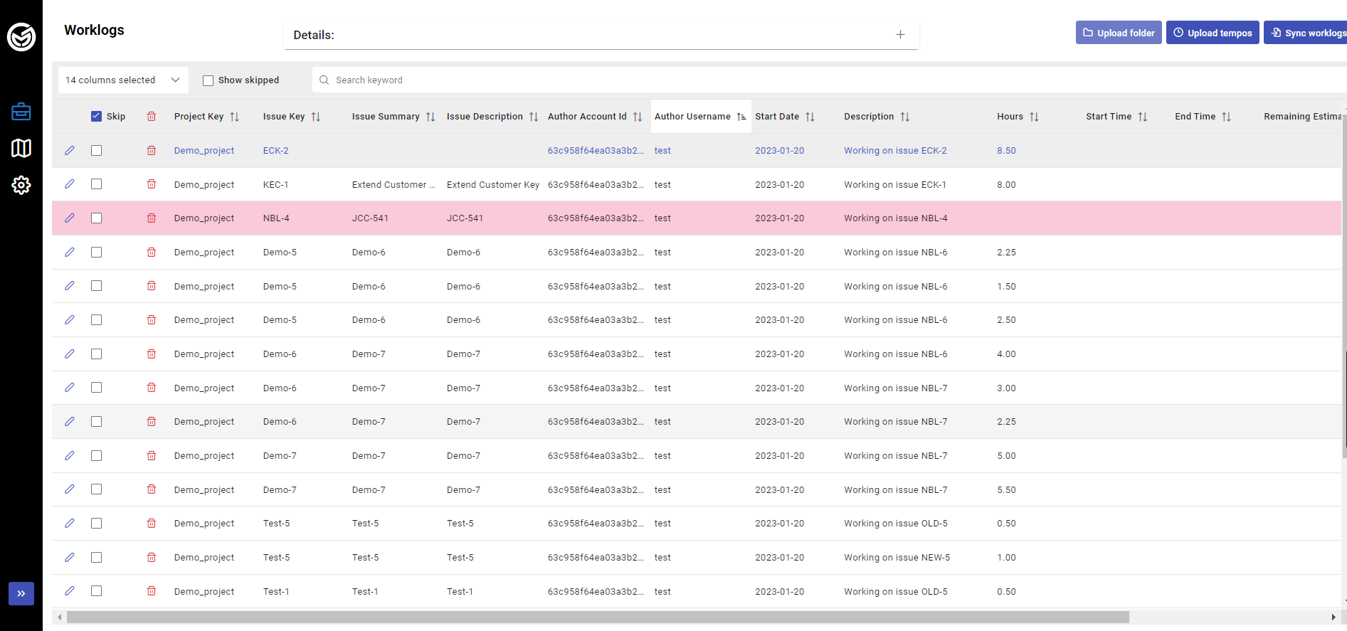 Buffer table to review data and check the totals