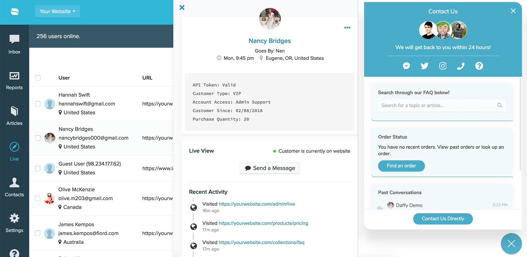 Re:amaze Chat and Live Dashboard w/ Auto Messaging