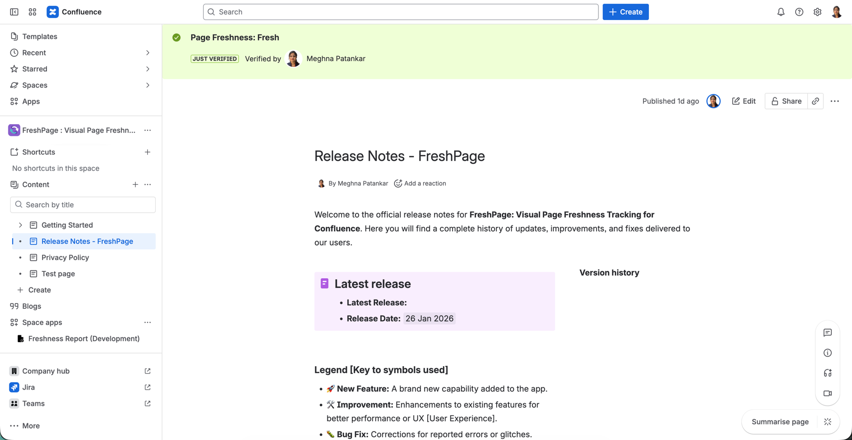 A clear green banner indicates this documentation is verified and safe to use.