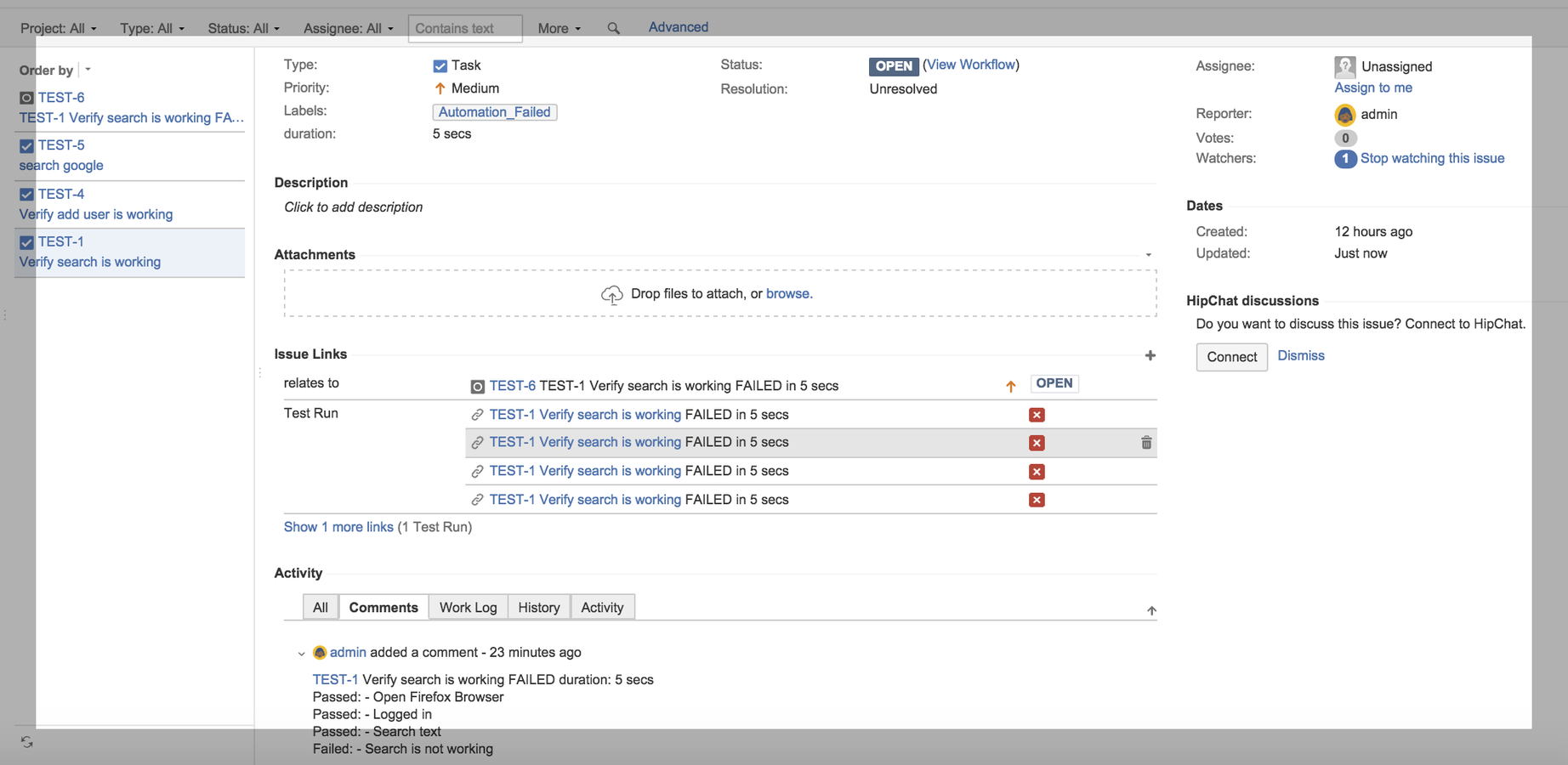 Tosca results linked to Jira issues