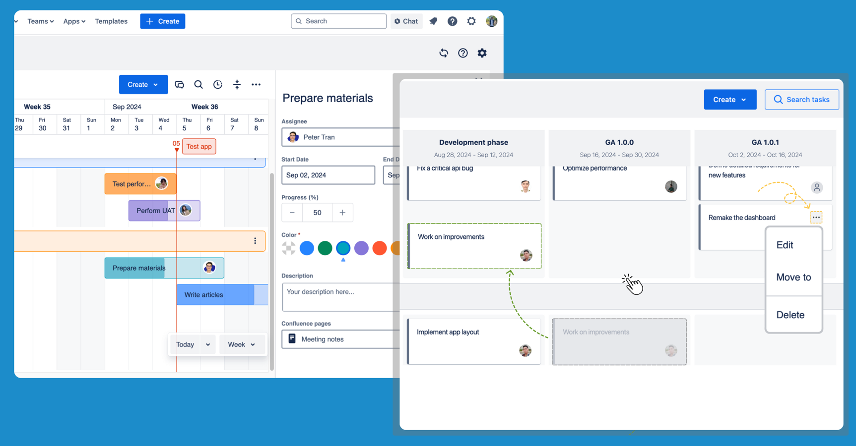 Visualize project planning in Confluence by using Timeline Roadmaps or Kanban boards