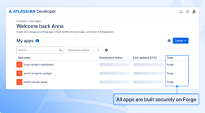 All custom Jira apps are built securely by Forge.