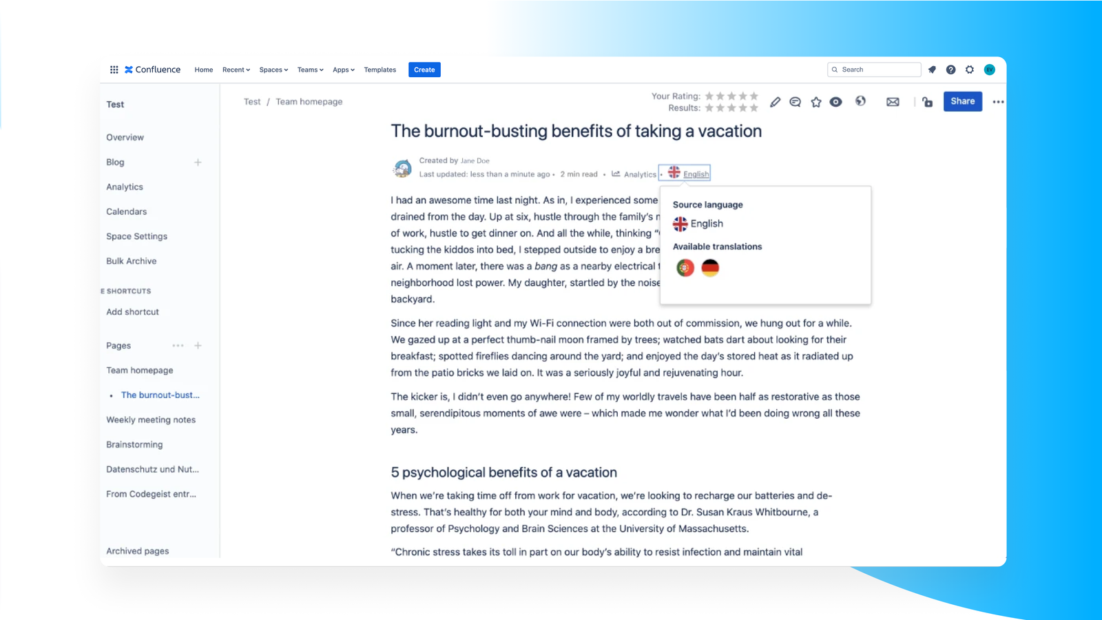 There is a quick pop-up to show all created translations. Switch easily between translations using the automatically generated language drop-down