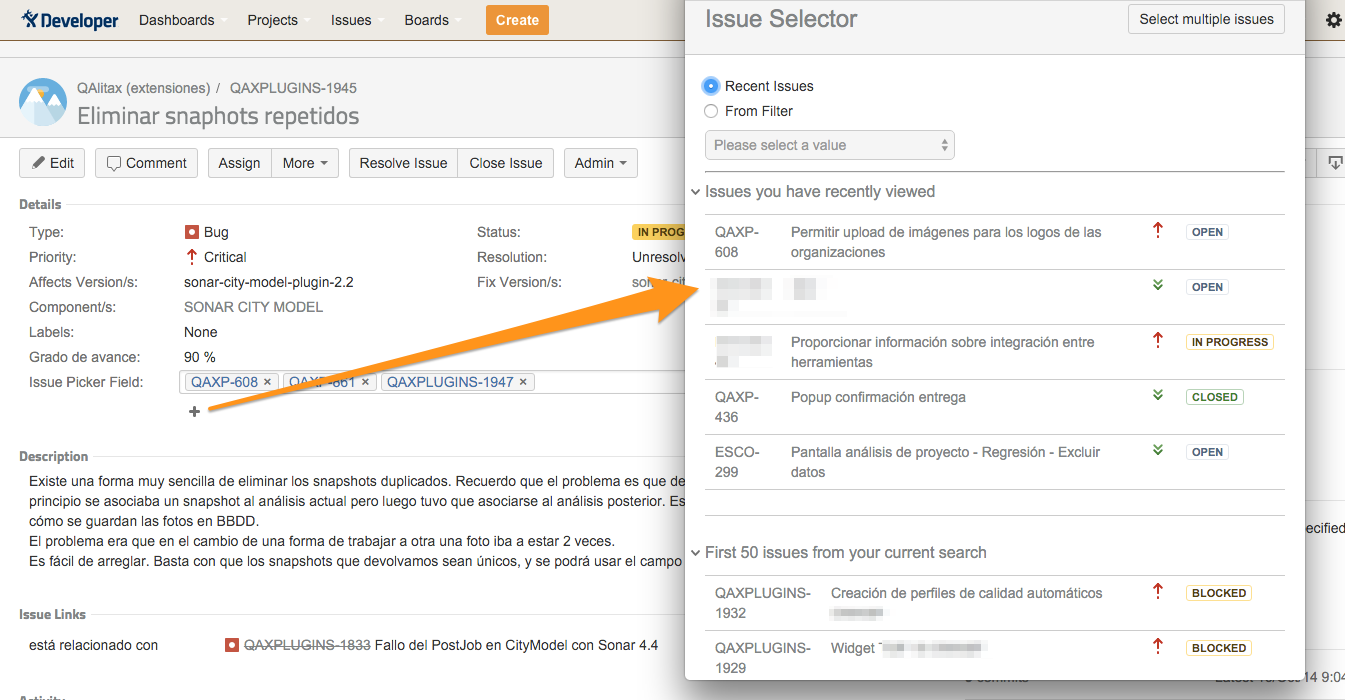 Advanced search for issue selection