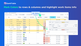 Assign colors to your rows and columns to highlight work item info so you can quickly locate them in the table