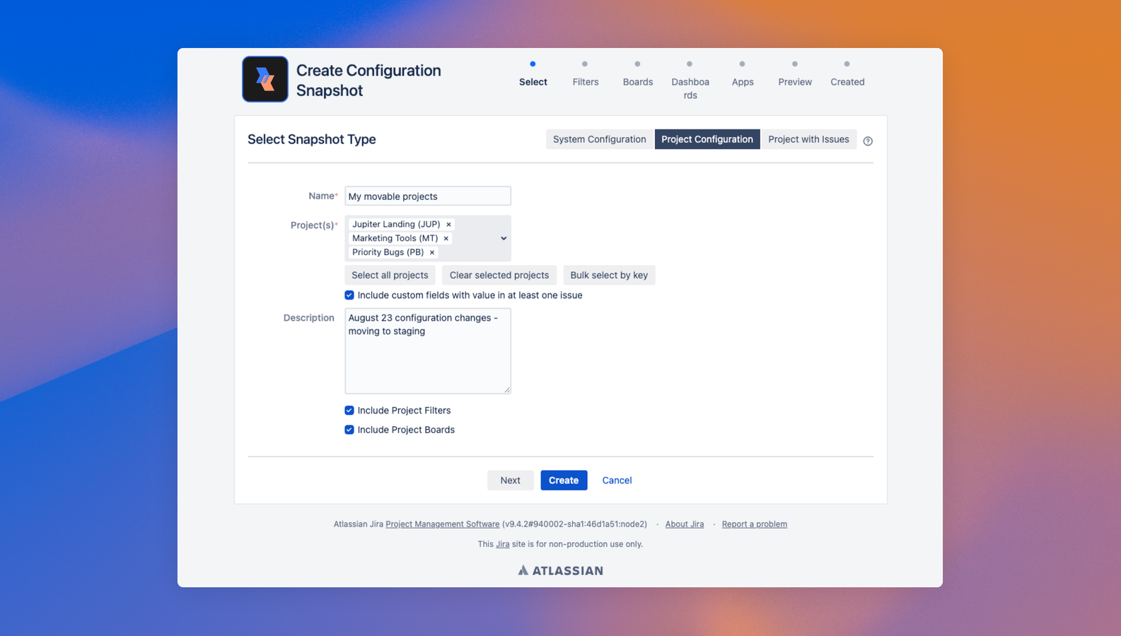 Capture all your Jira project configurations and issue data in a single Snapshot. Detect and prevent any flaws in the configuration. Choose how configuration elements are matched during a Jira server deployment.