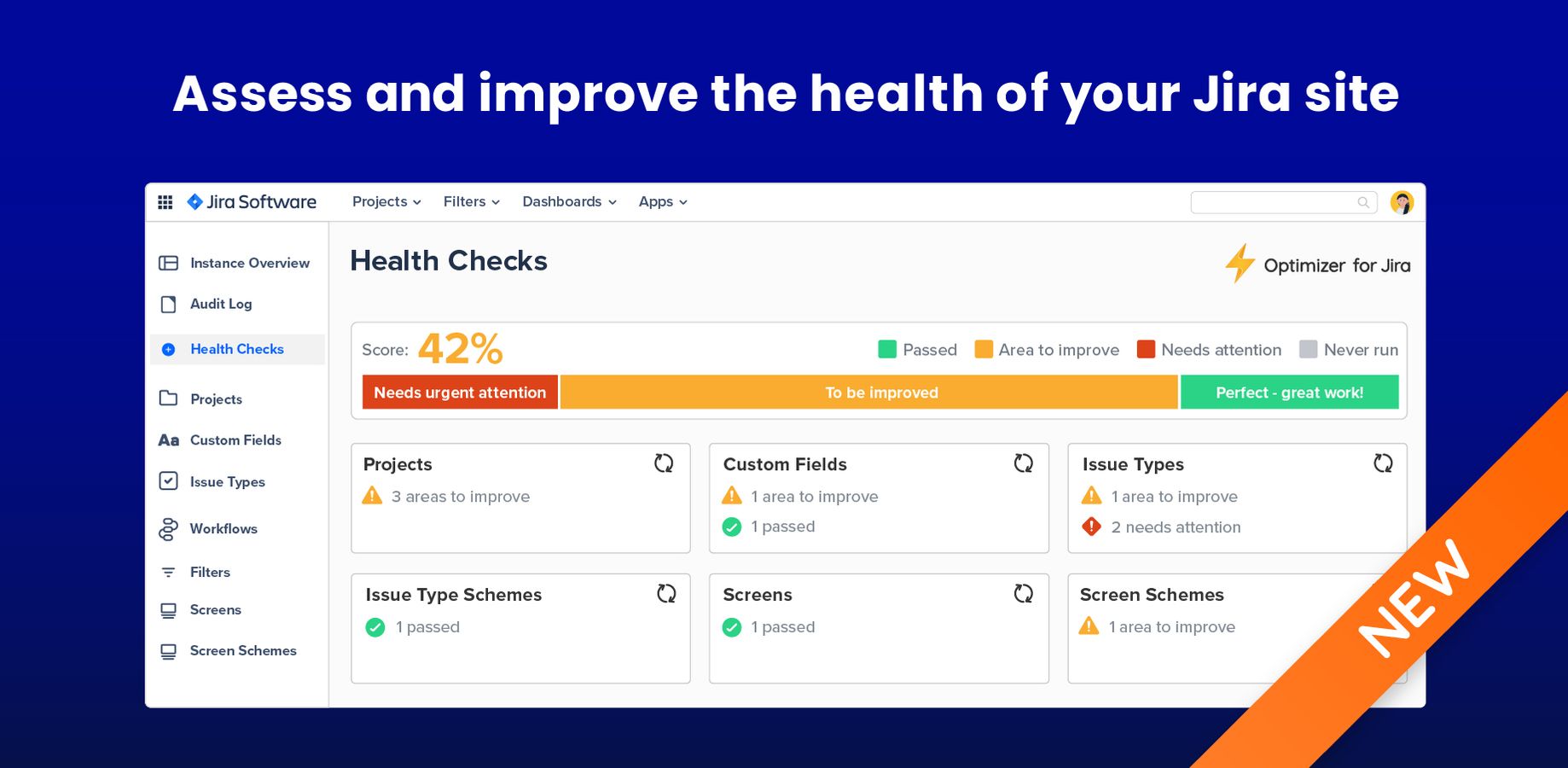 Jira Administrators have access to an overview of their Jira instance in one page making it easy to understand the size of their instances.