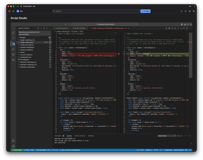 The source control view: the description field, the list of changes, the unversioned files, and the push option in the status bar.