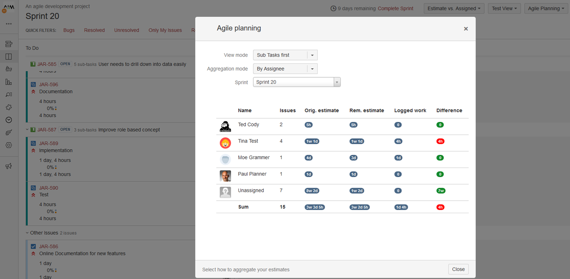 Switch between an issue and assignee based list!