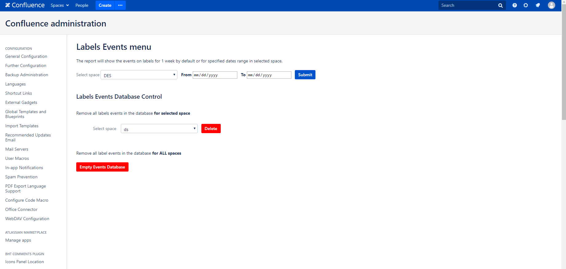 Control labels events database