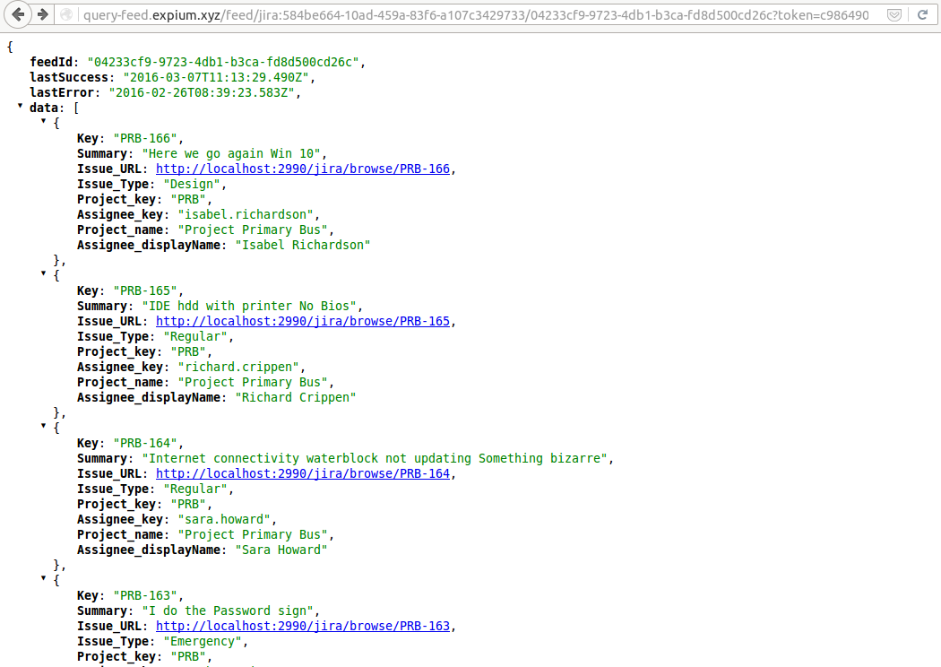 JSON output example