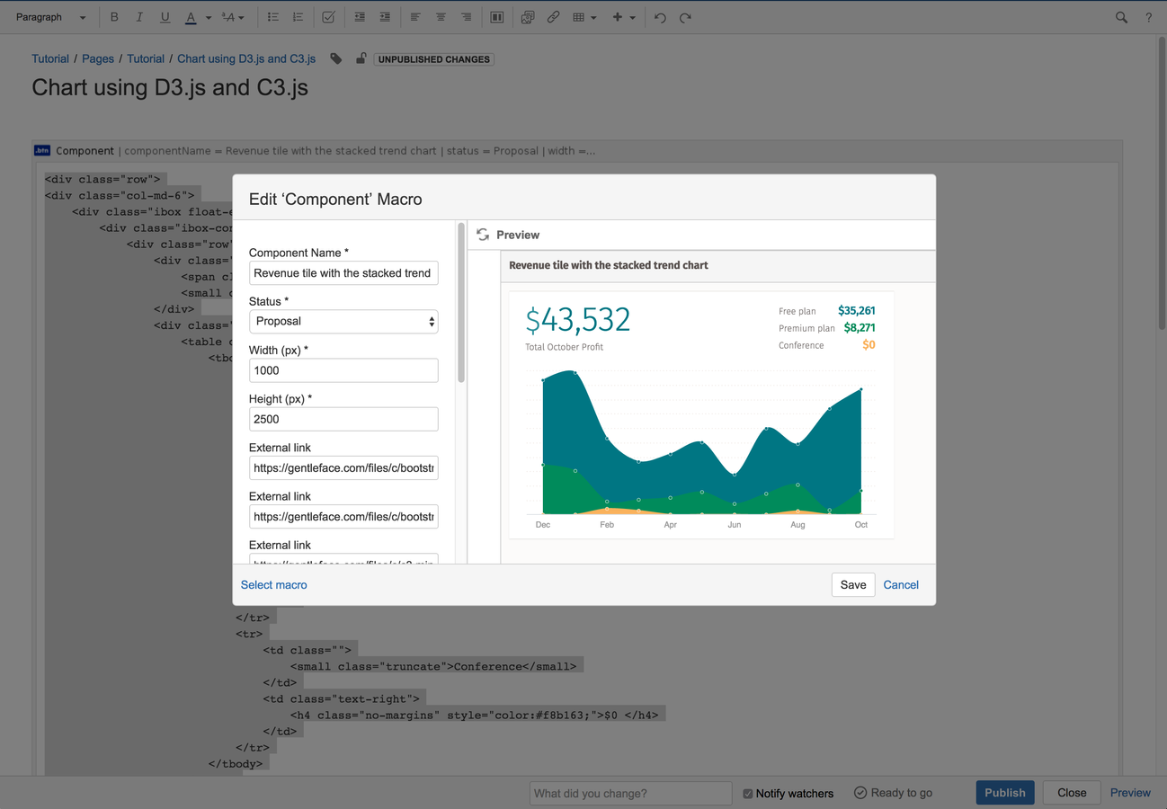 Edit your component code in Confluence