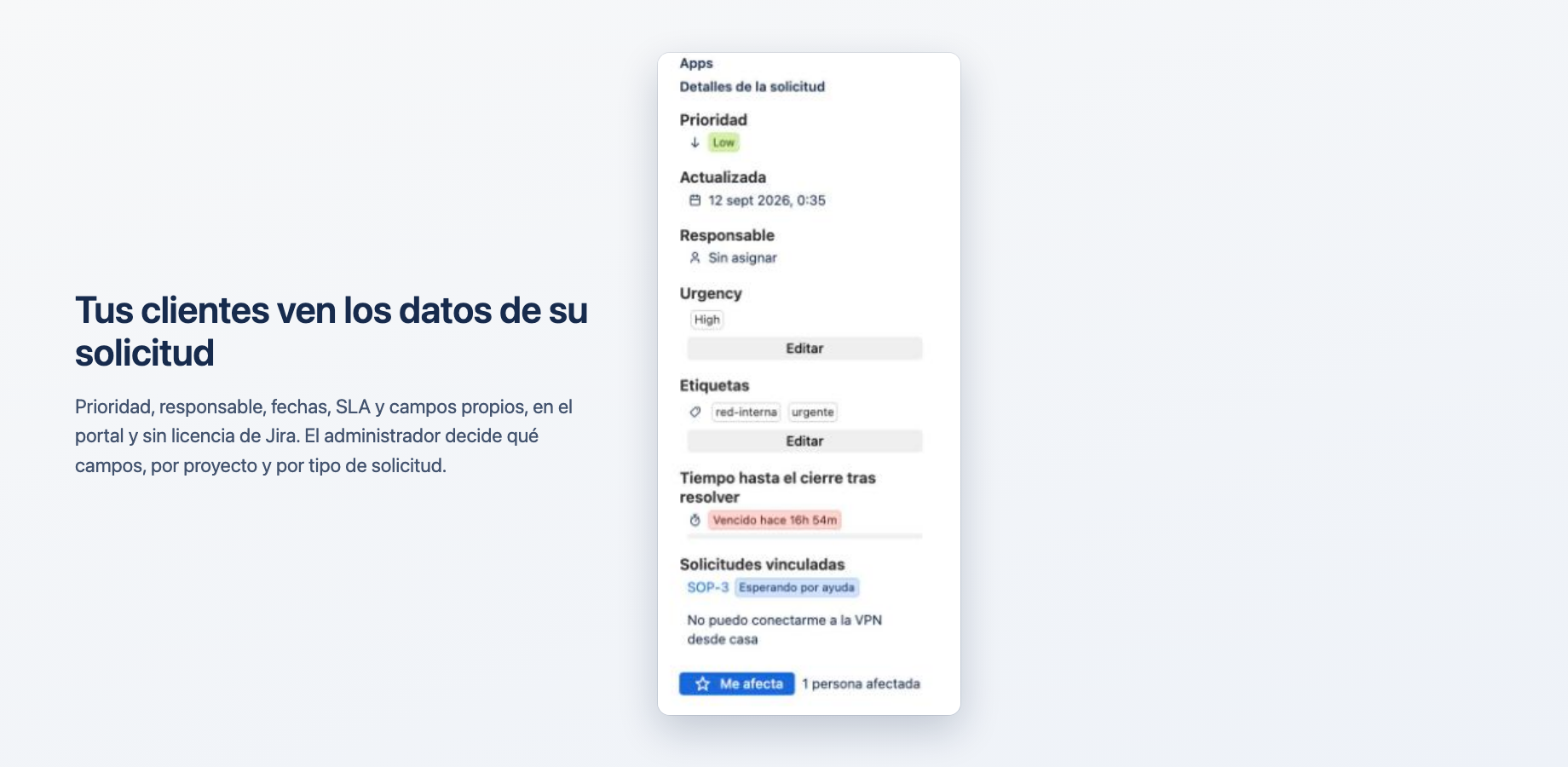 The portal panel showing the fields the project admin chose for that request type.