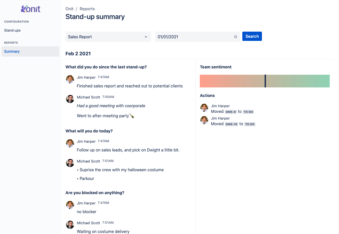 View stand-up reports