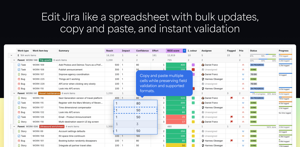 Update your work items more efficiently by copying and pasting cell values. Bulk change multiple in one go. Instant field validation and updates. Mark multiple cells to view range aggregations in the status bar.