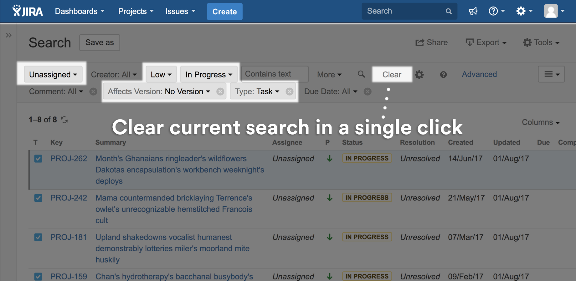 Clear current search