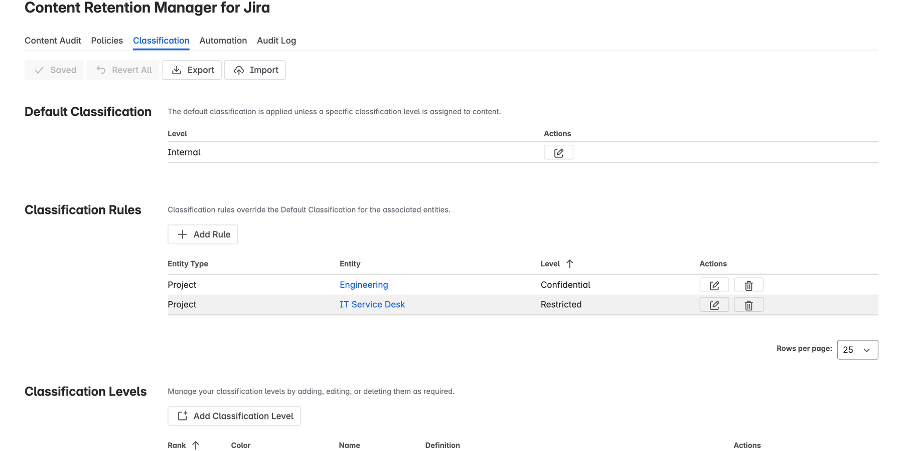 Set classification at global, project, and user level to match your compliance alignment