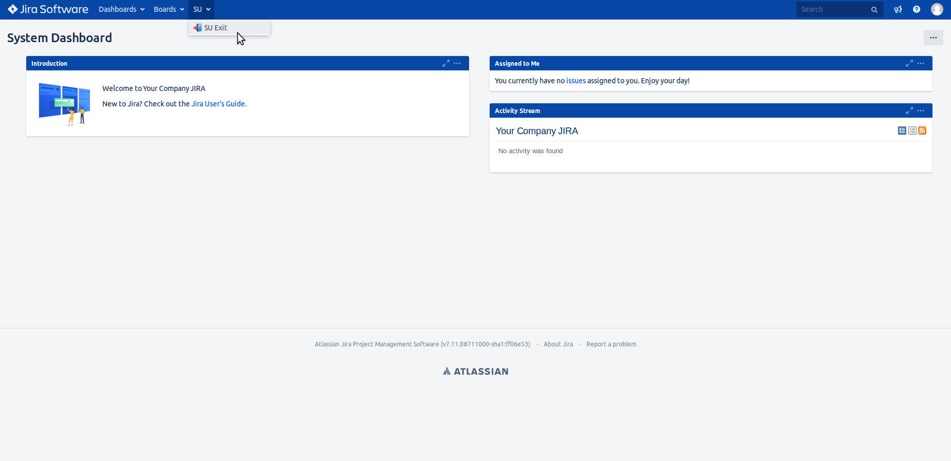 Shows the SU exit link in the standard Jira interface.