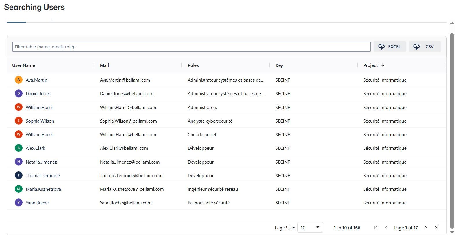 Offers the ability to filter the results by username, role, or project...