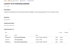 Linked events view on the issue page