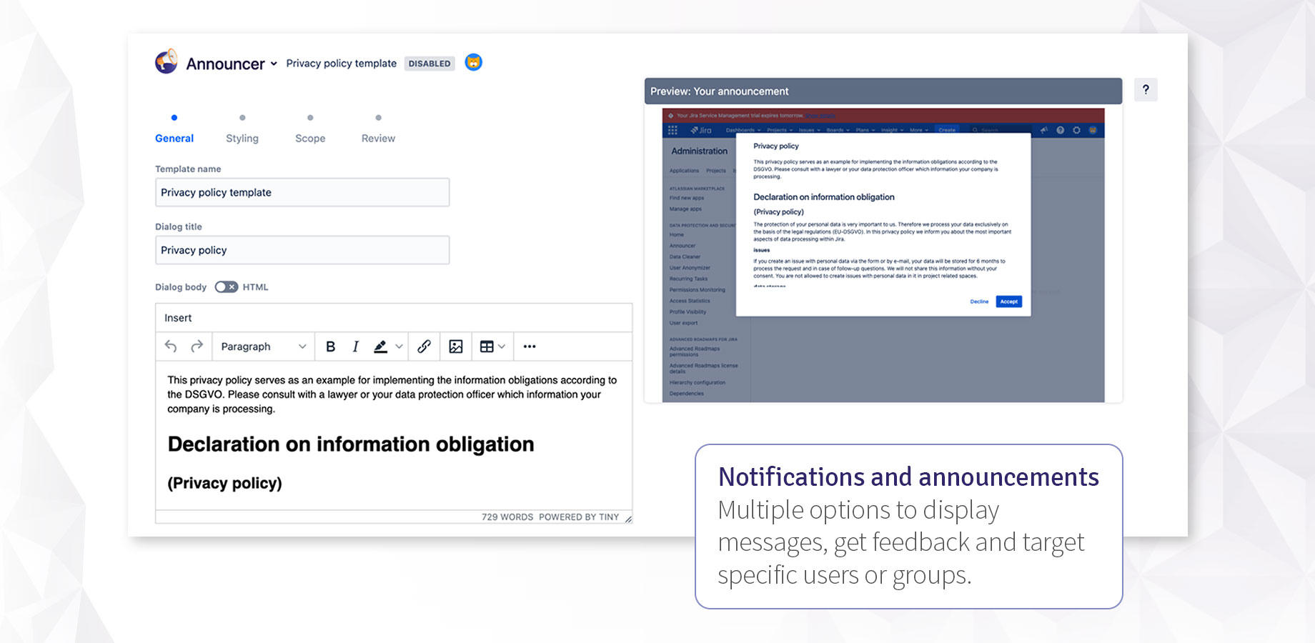 Inform users and collect consent