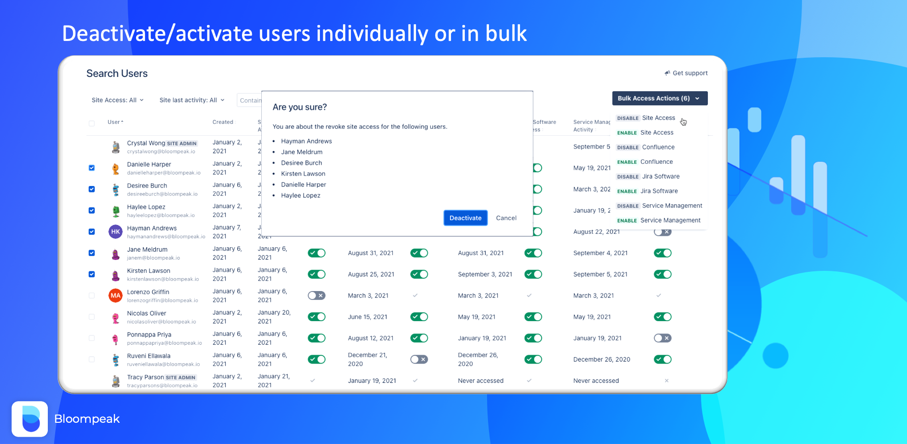 Deactivate/activate users individually or in bulk