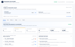 Overview of analyzed Automation rules, structural exposure, risk signals, and configuration summary