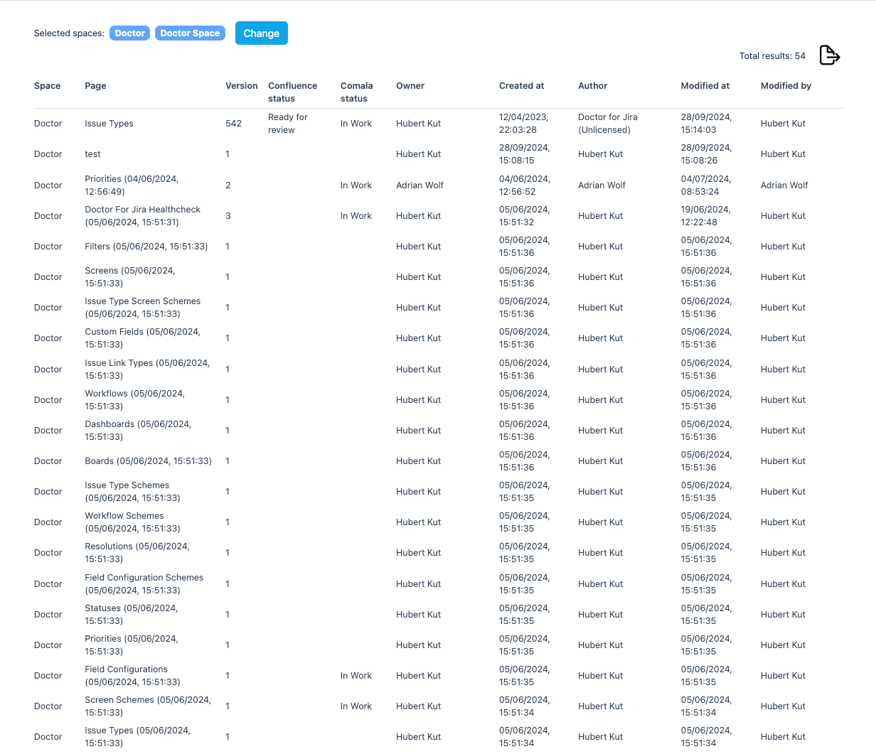 Effortlessly generate comprehensive reports showing all key information from your selected Confluence space, providing a clear overview of document statuses and enhancing visibility.