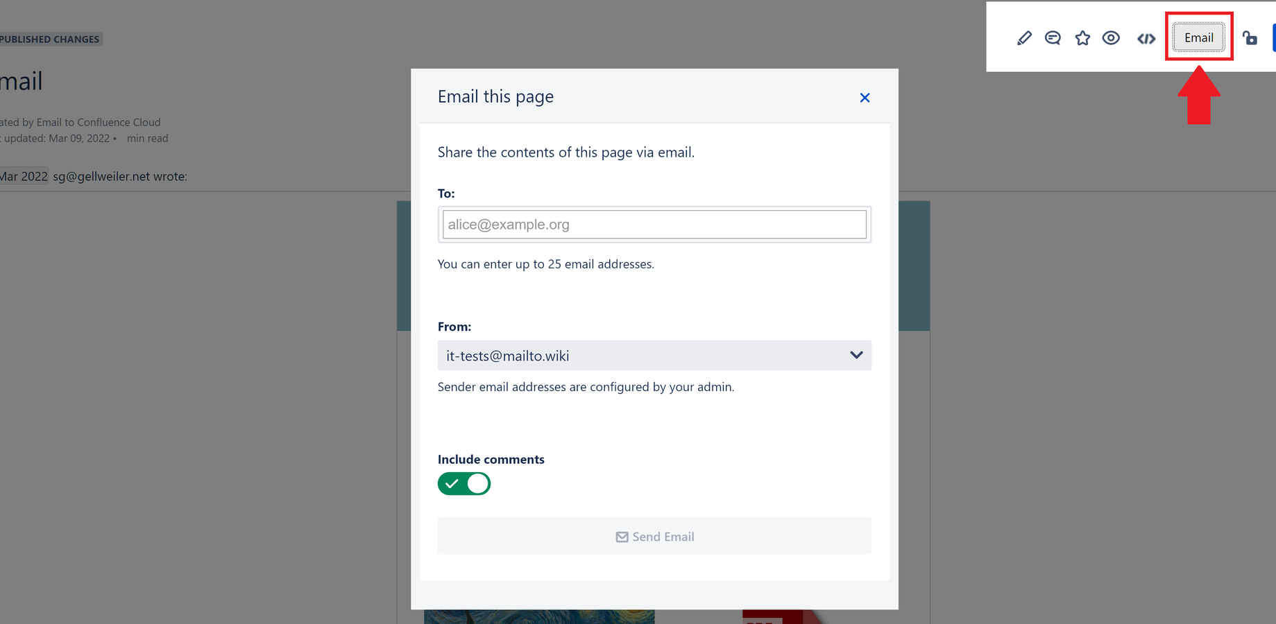 The share this page as email dialog.