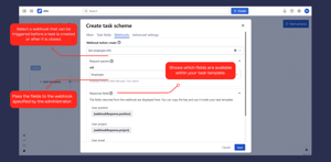 Linking webhooks to a task in the Webhooks tab when creating a task scheme