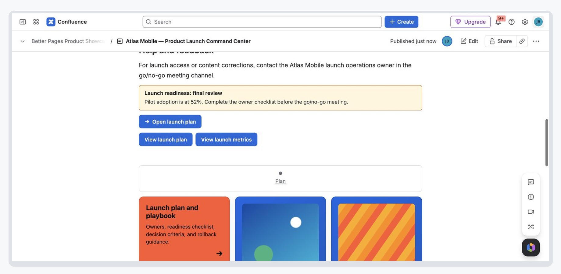 A real product-launch page uses an alert, action buttons, navigation links and visual cards to make the next step obvious.