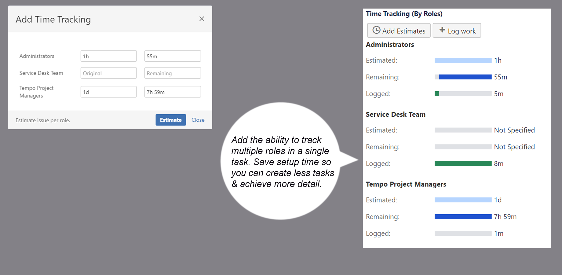 Allocate time for different roles on the issue view or Agile board