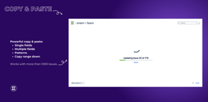 Powerful copy & paste: Single fields, Multiple fields, Patterns, Copy range down. Works with more than 1000 issues.