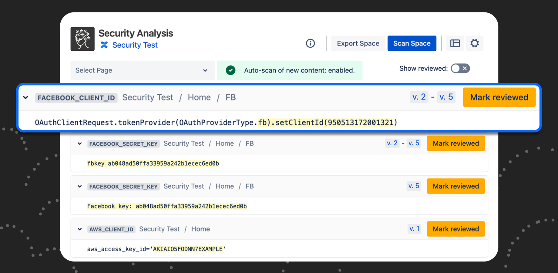 Security Analysis dashboard for tracking and remediating found security vulnerabilities and secrets